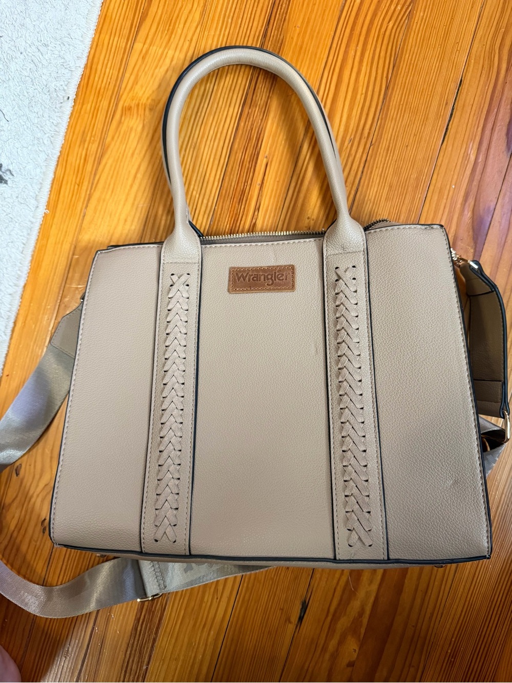 Wrangler Women's Beige Satchel with Braided Panels